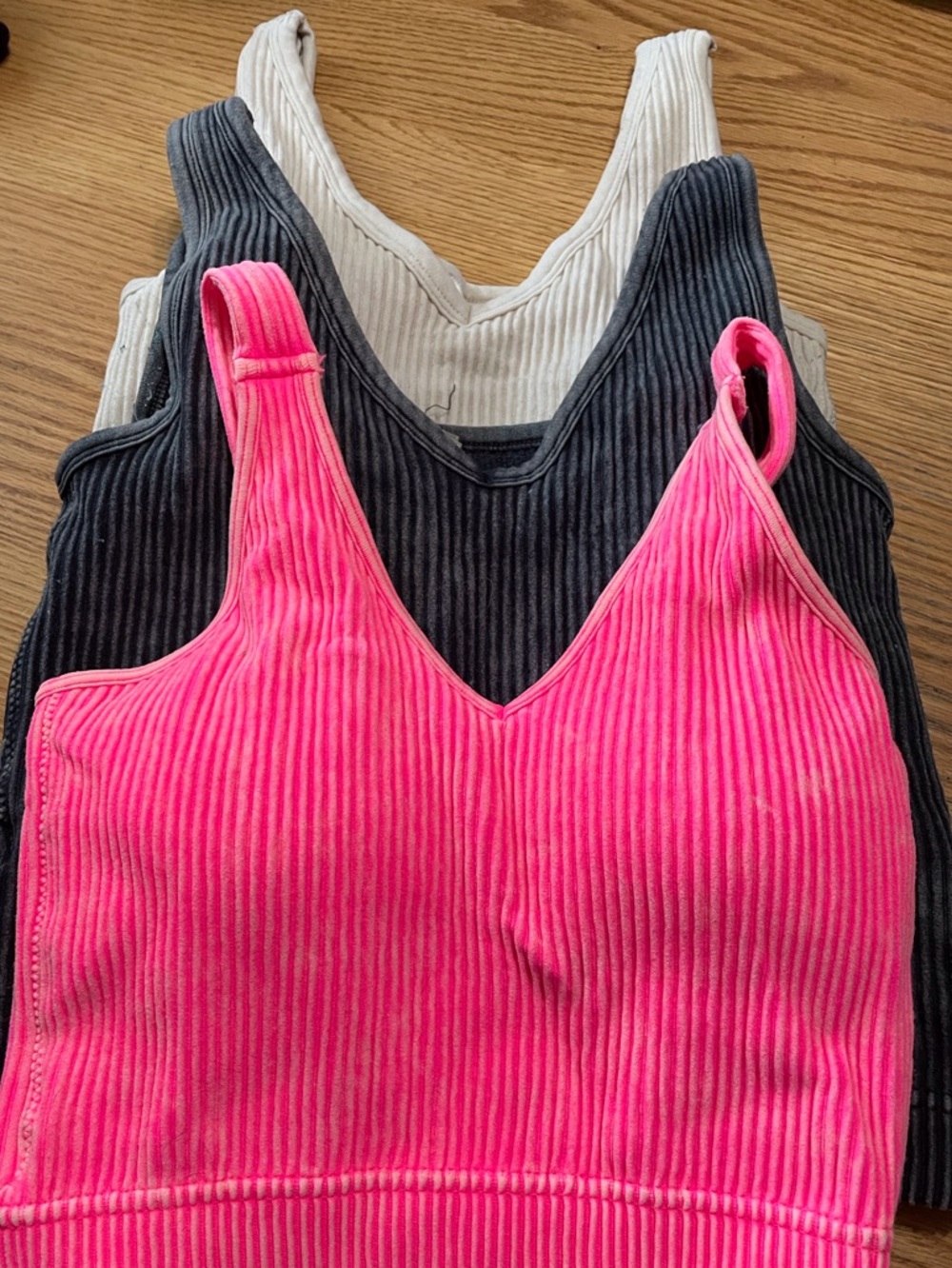 Zenana Outfitters Neon Pink and Charcoal Ribbed V-Neck Crop Tank